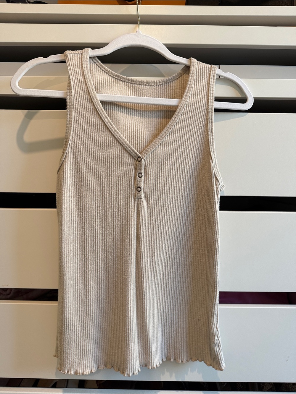 Ribbed V-Neck Tank Top in Beige